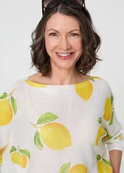 Izabel London Yellow Printed 3/4 Sleeve Knit Texture Top