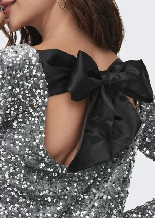 JDY Silver Sequin Bow Dress