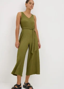Khaki Crinkle Textured Jumpsuit