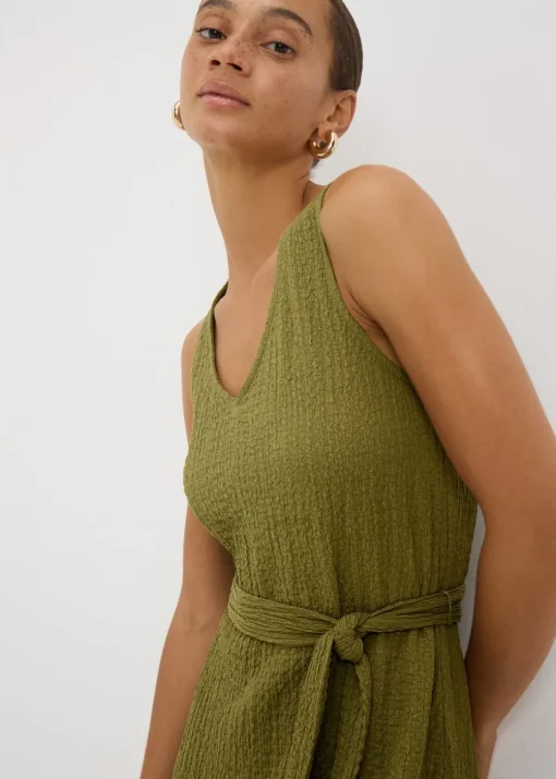 Khaki Crinkle Textured Jumpsuit