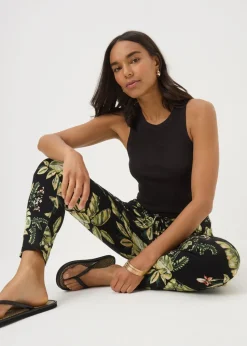 Khaki Tropical Leaf Harem Trousers