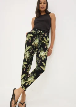 Khaki Tropical Leaf Harem Trousers