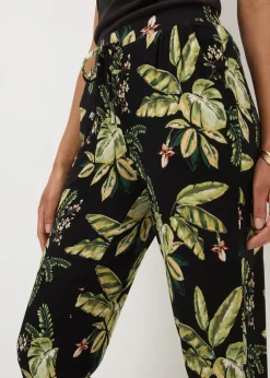 Khaki Tropical Leaf Harem Trousers