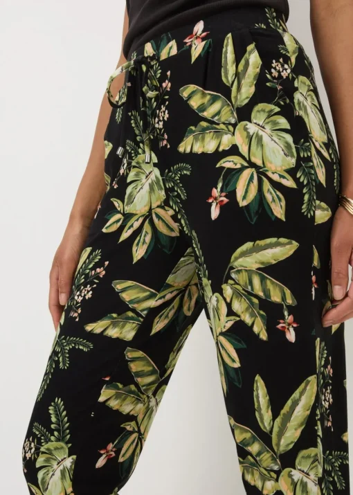Khaki Tropical Leaf Harem Trousers