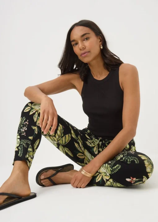 Khaki Tropical Leaf Harem Trousers