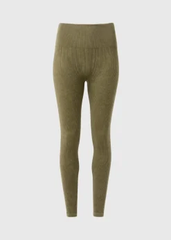 Khaki Washed Ribbed Seamless Leggings