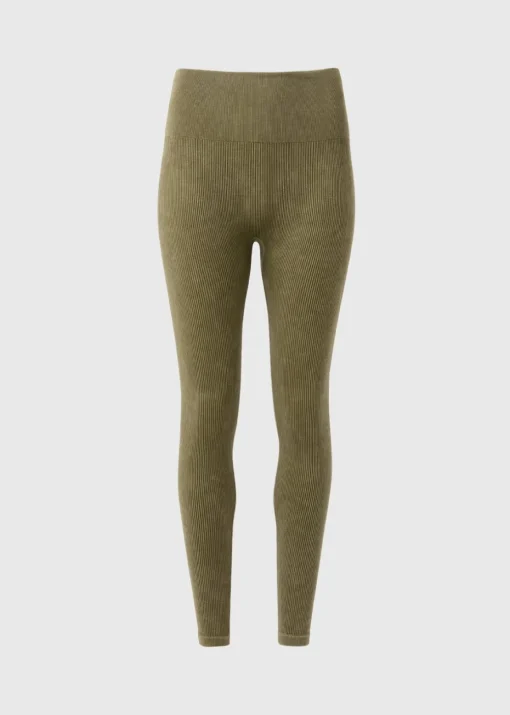 Khaki Washed Ribbed Seamless Leggings