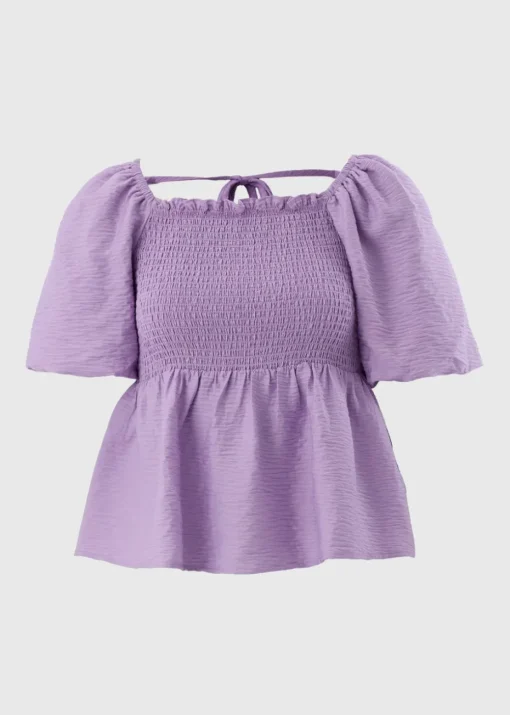 Lilac Shirred Blouse Top