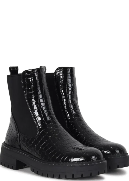 Linzi Andrea Black Faux Croc Patent Leather Silver