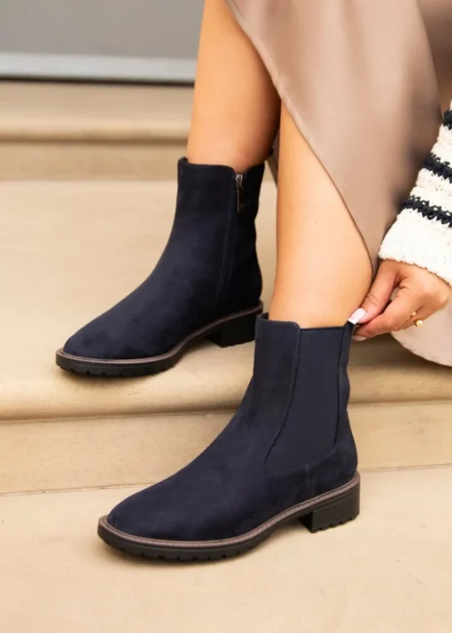 Linzi Dalston Navy Faux Suede Classic Chelsea Boot