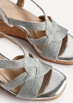 Linzi Destined Silver Woven Design Cork Wedges