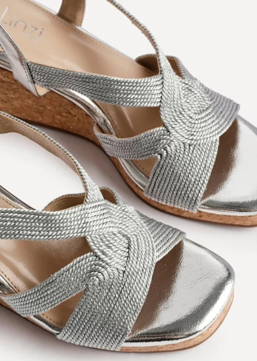 Linzi Destined Silver Woven Design Cork Wedges