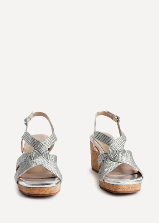 Linzi Destined Silver Woven Design Cork Wedges