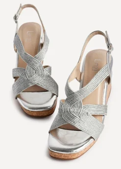 Linzi Destined Silver Woven Design Cork Wedges