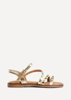 Linzi Destino Gold Faux Leather Studded Gladiator Style Flat Sandal