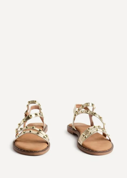 Linzi Destino Gold Faux Leather Studded Gladiator Style Flat Sandal