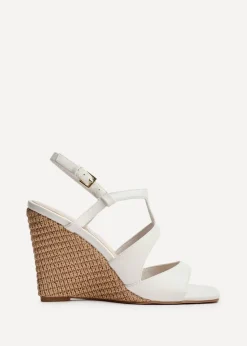 Linzi Dolce Ivory Faux Leather Link Design Raffia Platform Wedge