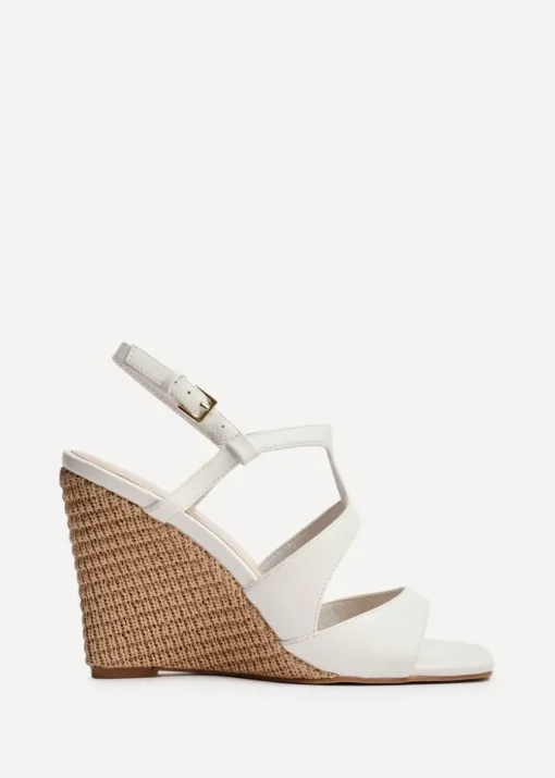 Linzi Dolce Ivory Faux Leather Link Design Raffia Platform Wedge