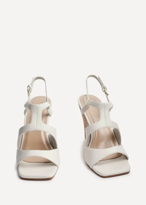 Linzi Dolce Ivory Faux Leather Link Design Raffia Platform Wedge