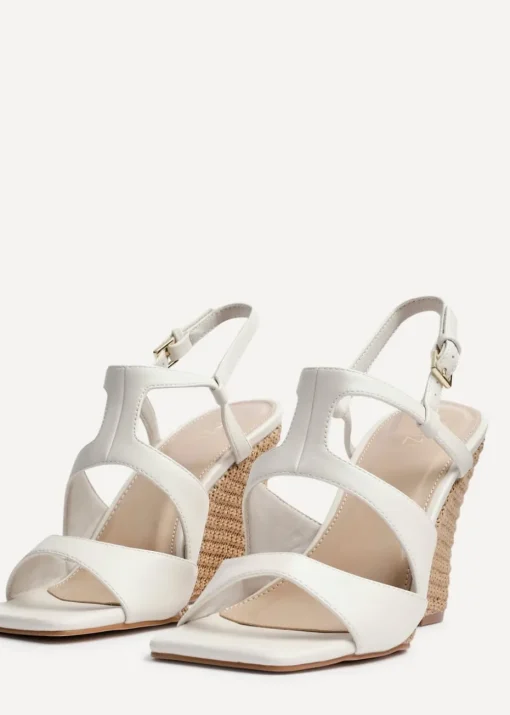Linzi Dolce Ivory Faux Leather Link Design Raffia Platform Wedge