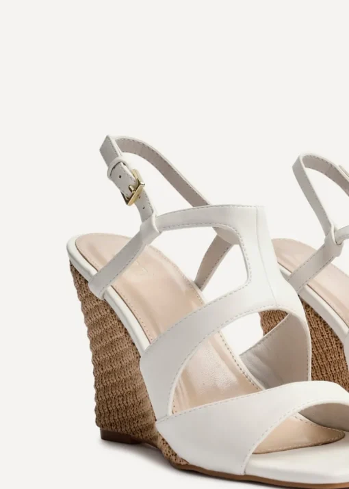 Linzi Dolce Ivory Faux Leather Link Design Raffia Platform Wedge
