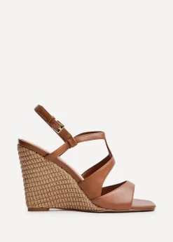Linzi Dolce Tan Faux Leather Raffia Platform Wedge