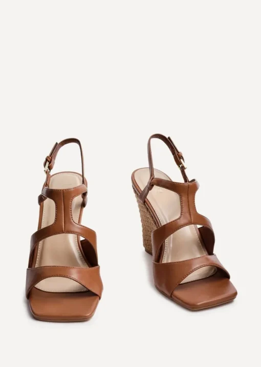 Linzi Dolce Tan Faux Leather Raffia Platform Wedge
