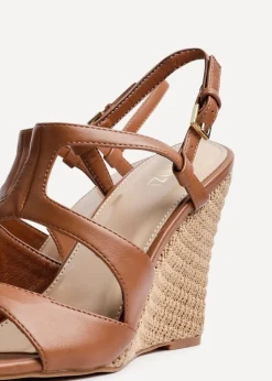 Linzi Dolce Tan Faux Leather Raffia Platform Wedge