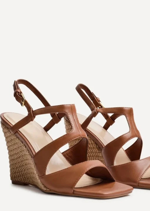 Linzi Dolce Tan Faux Leather Raffia Platform Wedge