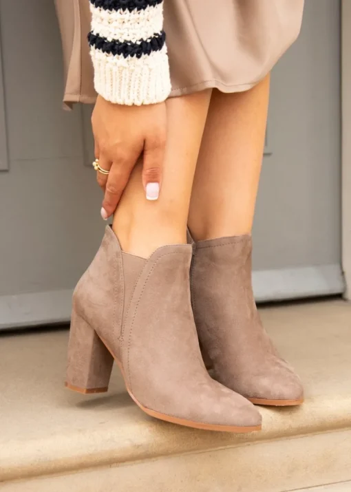 Linzi Freda Mocha Faux Suede Block Heeled Ankle Boot
