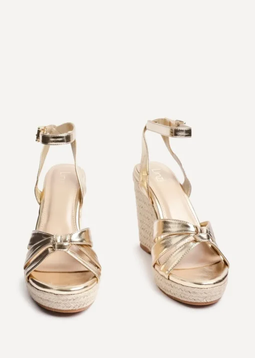 Linzi Goddess Gold Faux Leather Espadrille Wedge