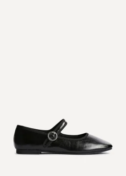 Linzi Graceful Black Faux Leather Ballet Pumps