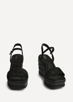 Linzi Icon Black Faux Suede Embellished Wedge