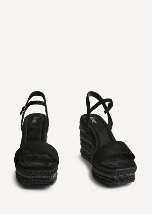 Linzi Icon Black Faux Suede Embellished Wedge