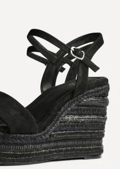 Linzi Icon Black Faux Suede Embellished Wedge