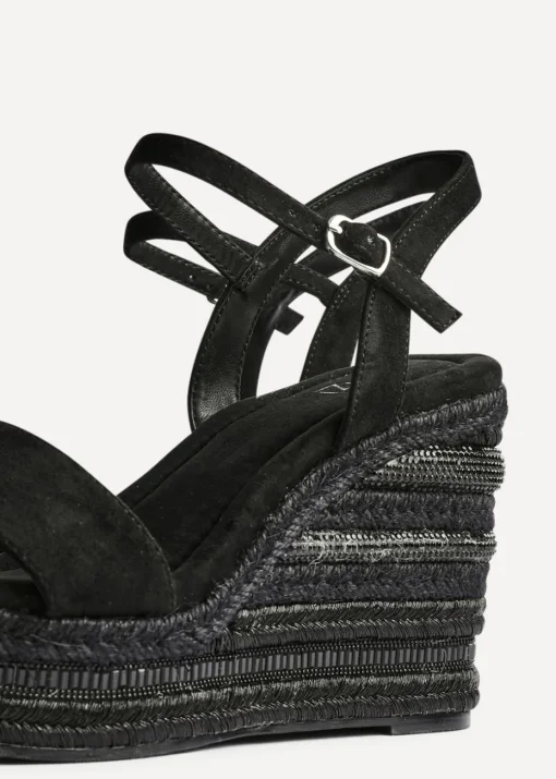 Linzi Icon Black Faux Suede Embellished Wedge