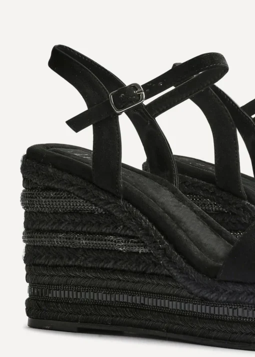 Linzi Icon Black Faux Suede Embellished Wedge