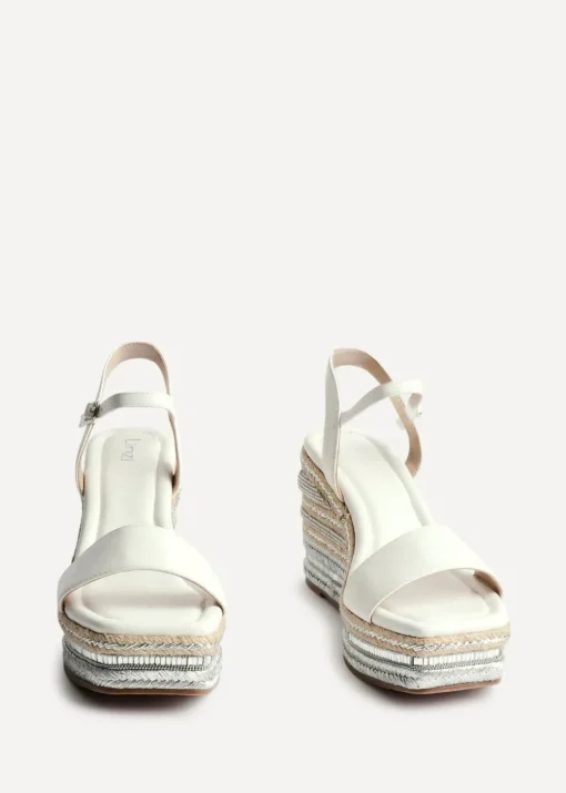 Linzi Icon White Faux Leather Embellished Wedge