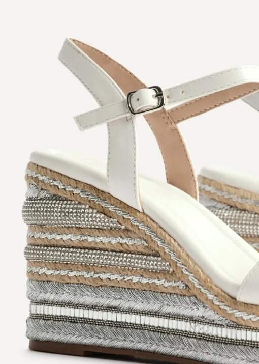 Linzi Icon White Faux Leather Embellished Wedge
