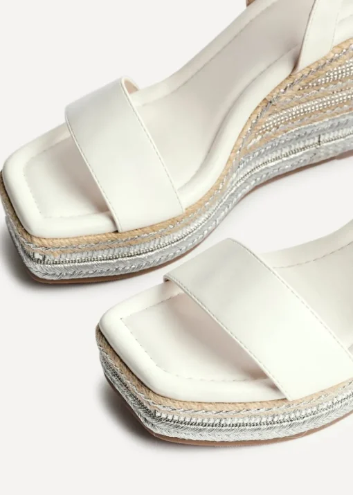 Linzi Icon White Faux Leather Embellished Wedge