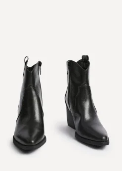 Linzi Jessie Black Faux Leather Western Ankle Boot