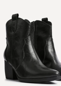 Linzi Jessie Black Faux Leather Western Ankle Boot