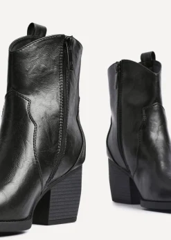 Linzi Jessie Black Faux Leather Western Ankle Boot