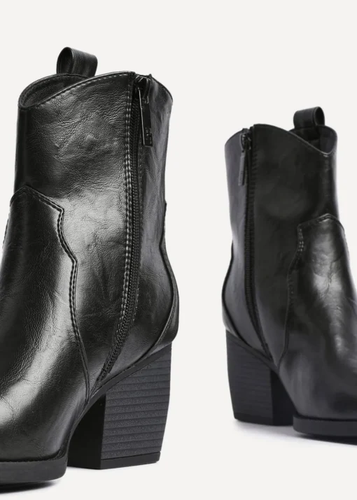 Linzi Jessie Black Faux Leather Western Ankle Boot
