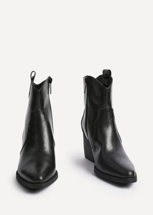 Linzi Jessie Black Faux Leather Western Ankle Boot