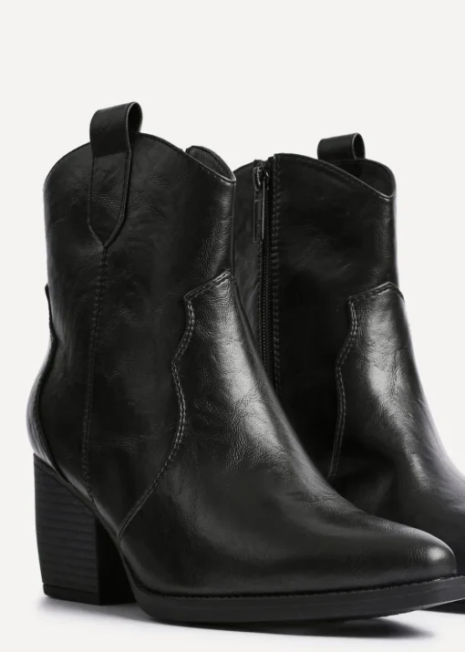 Linzi Jessie Black Faux Leather Western Ankle Boot
