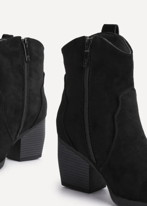 Linzi Jessie Black Faux Suede Western Ankle Boot