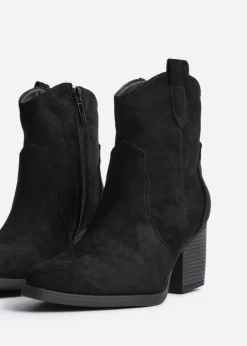 Linzi Jessie Black Faux Suede Western Ankle Boot