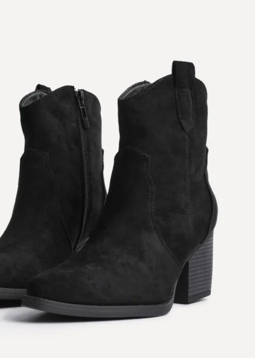 Linzi Jessie Black Faux Suede Western Ankle Boot