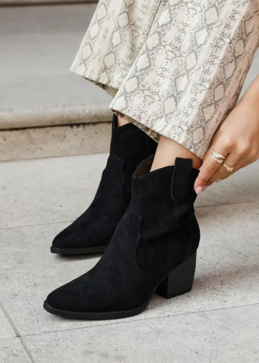 Linzi Jessie Black Faux Suede Western Ankle Boot